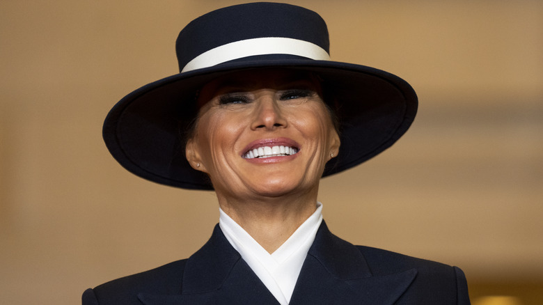 Melania Trump at the 2025 inauguration wearing a big hat