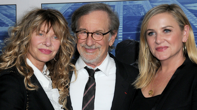 Kate and Jessica Capshaw smile alongside Steven Spielberg