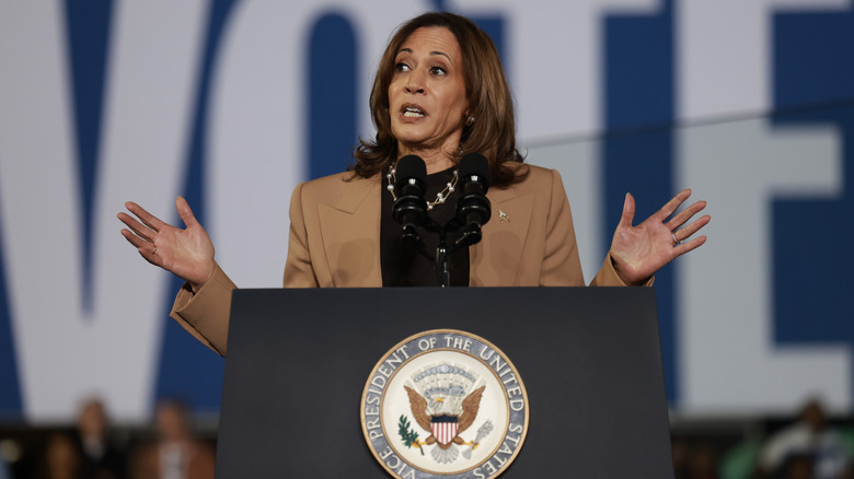 Kamala Harris delivering a speech as candidate for president