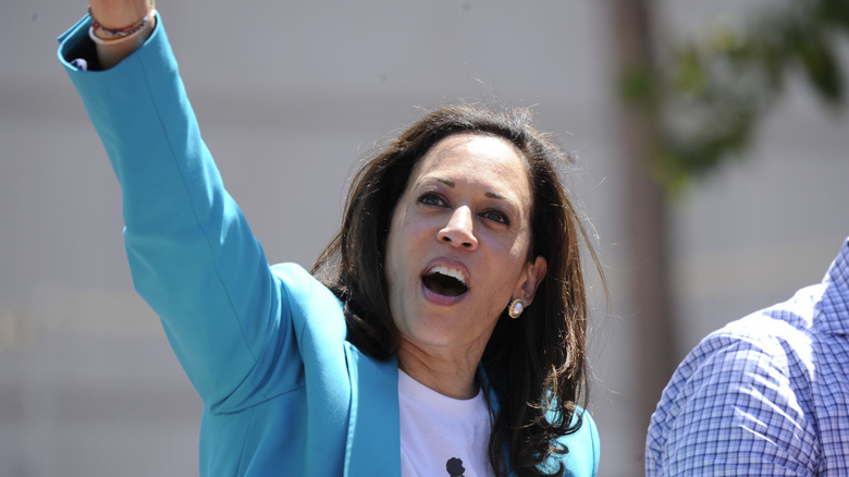 Kamala Harris giving a speech after winning the 2016 California Senate race