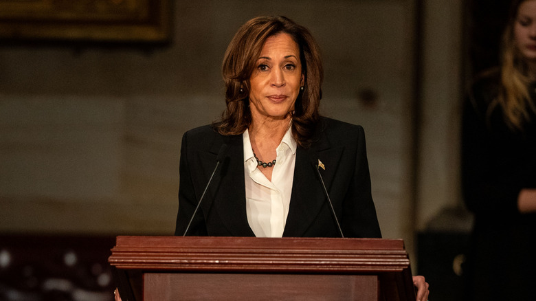 Kamala Harris speaking at the funeral of late President Jimmy Carter