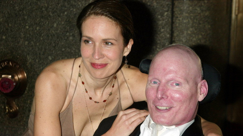 Dana Reeve hugging Christopher Reeve