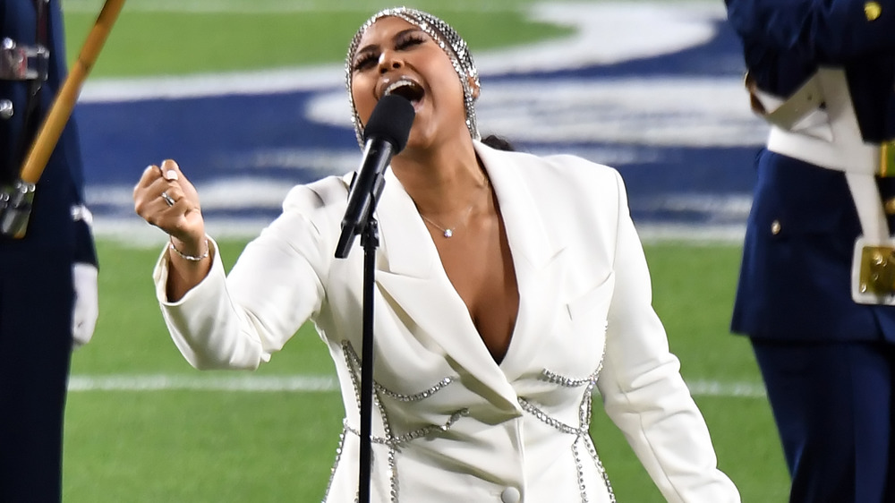 Jazmine Sullivan performing at the Super Bowl