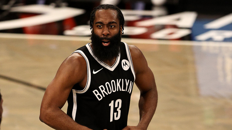 James Harden reacting during a game