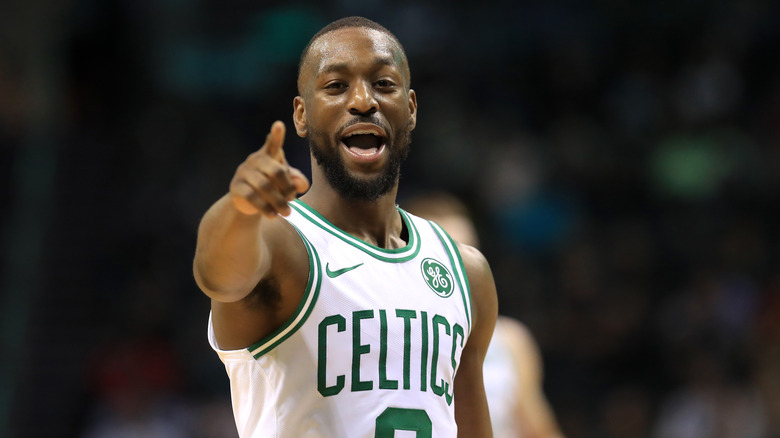 Kemba Walker reacting and pointing during a game
