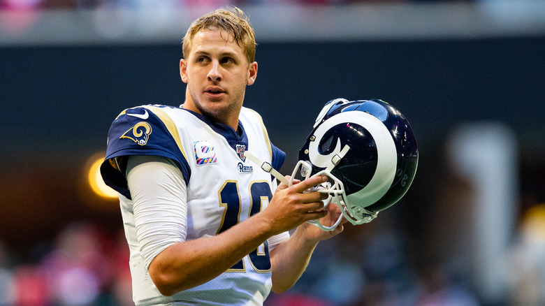 Jared Goff during a playoff games against the Atlanta Falcons