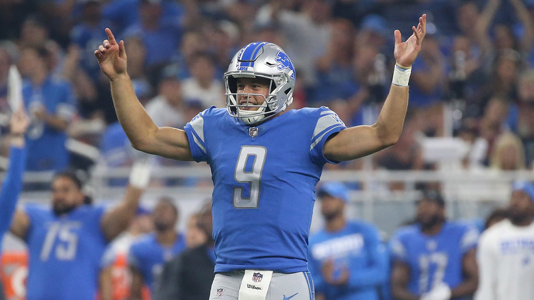 Matt Stafford celebrating a TD pass