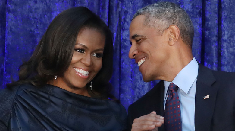 Michelle and Barack Obama smiling