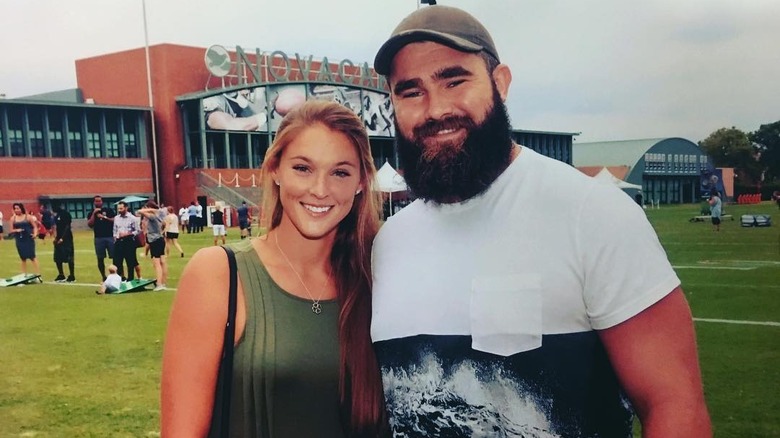 Kylie and Jason Kelce smiling outdoors