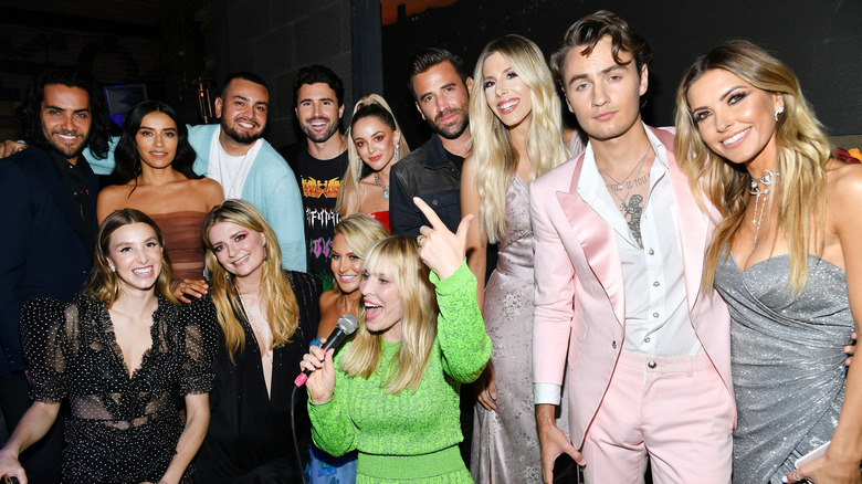 The cast of "The Hills: New Beginnings" Justin Bobby Brescia, Jennifer Delgado, Frankie Delgado, Brody Jenner, Kaitlynn Carter Jenner, Jason Wahler, Ashley Wahler, Brandon Thomas Lee, Audrina Patridge, Whitney Port, Mischa Barton, Stephanie Pratt and singer Natasha Bedingfield attend the party for the premiere of MTV's "The Hills: New Beginnings"