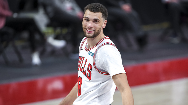 Zach LaVine smiling on the court