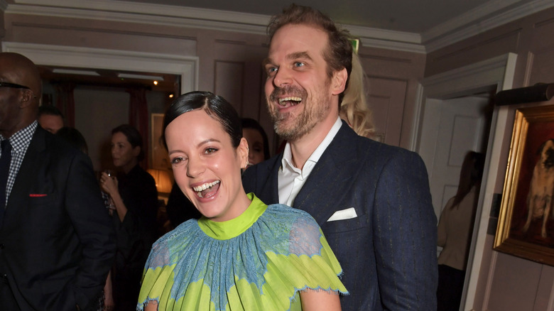 Lily Allen and David Harbour laughing