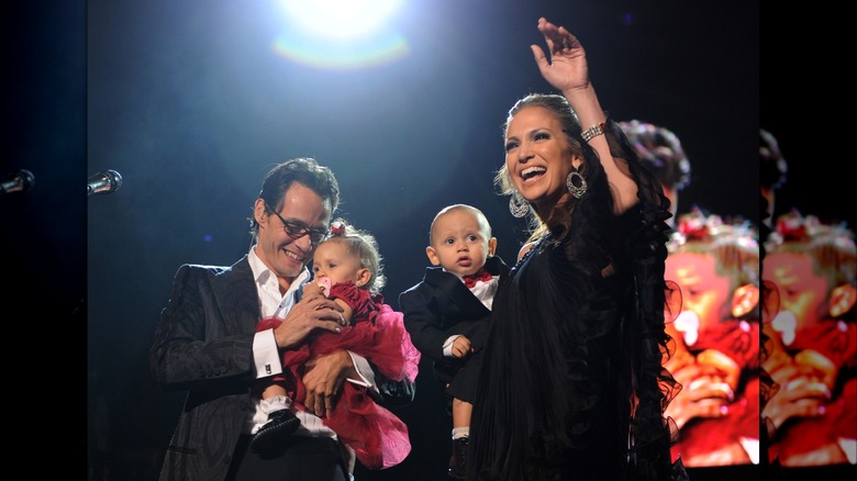 Jennifer Lopez and Marc Anthony on stage with their children