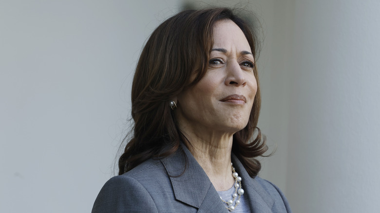 Kamala Harris in the Rose Garden of the White House for an event