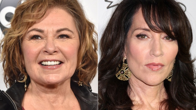 Roseanne Barr and Katey Sagal posing in split image