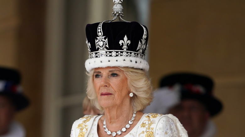 Queen Camilla wearing crown