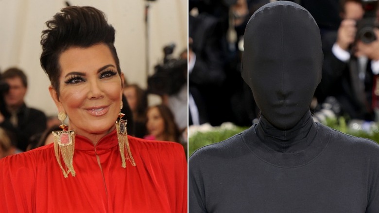 Kris Jenner huge gold earrings Kim Kardashian black face mask