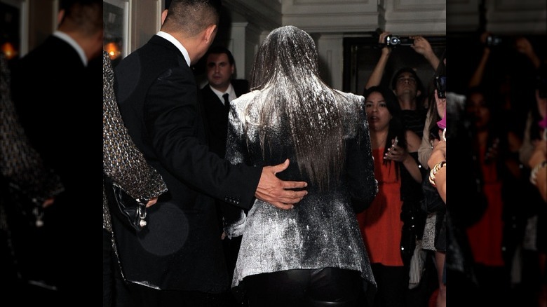 Kim Kardashian covered in flour