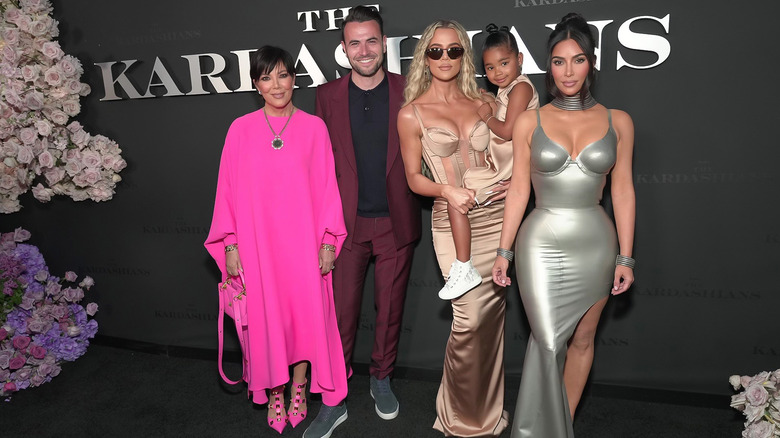 The Kardashians posing at the premiere of their new Hulu show