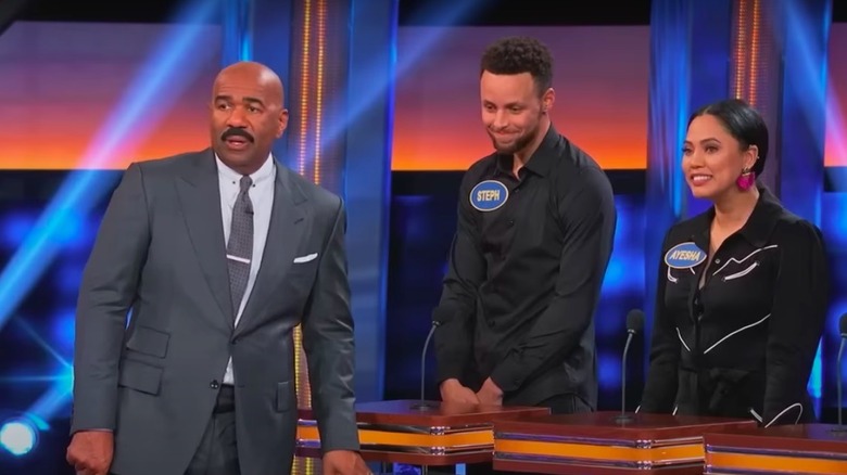 Steve Harvey, Steph Curry and Ayesha Curry on Celebrity Family Feud