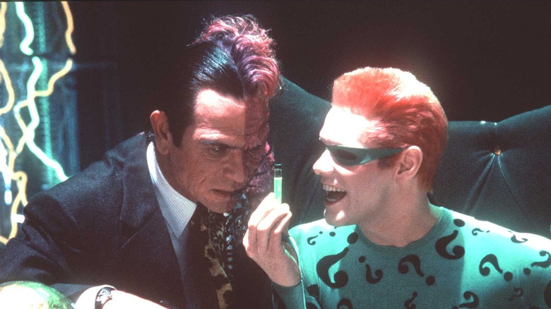 Tommy Lee Jones and Jim Carrey acting in "Batman Forever"