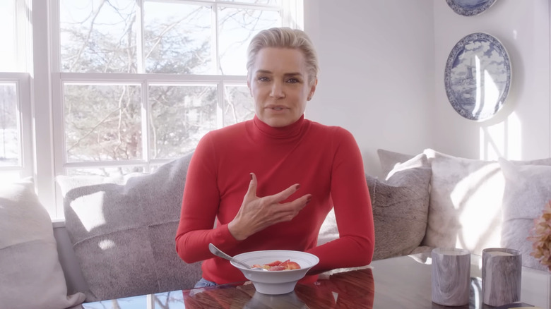 Yolanda Hadid sitting at breakfast table