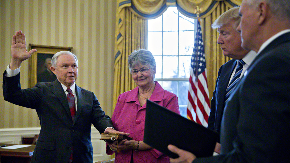 Jeff Sessions being sworn in as Attorney General