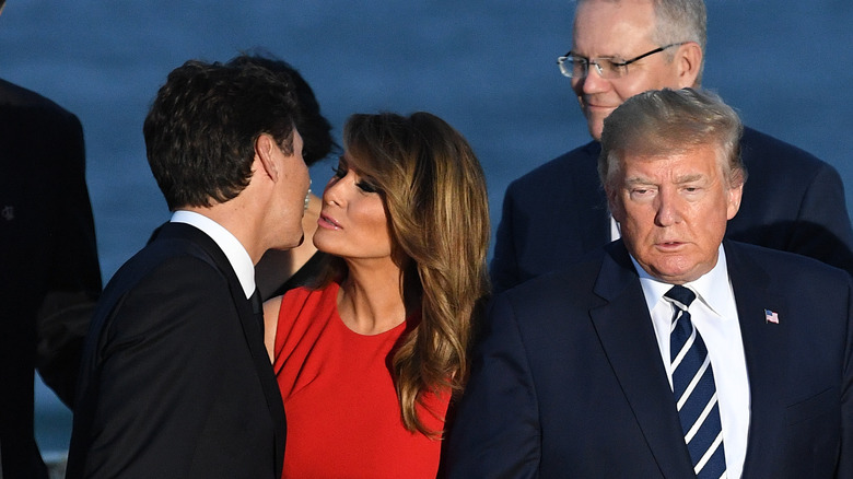 Justin Trudeau and Melania Trump kiss