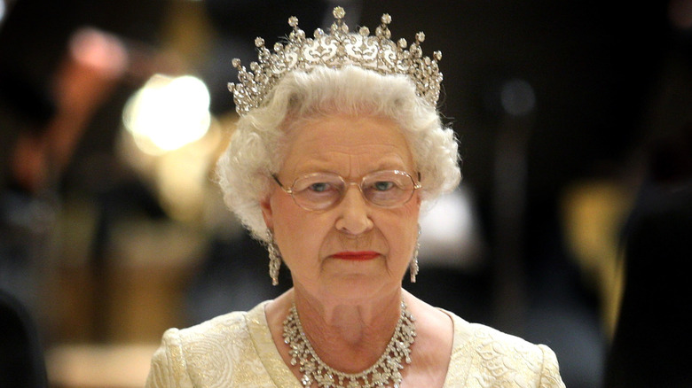 Queen Elizabeth II wearing glasses