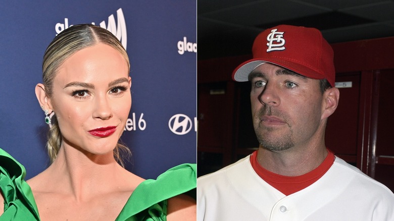 Meghan King green dress Jim Edmonds baseball cap