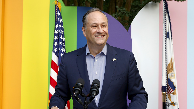 Doug Emhoff speaks at a Pride event