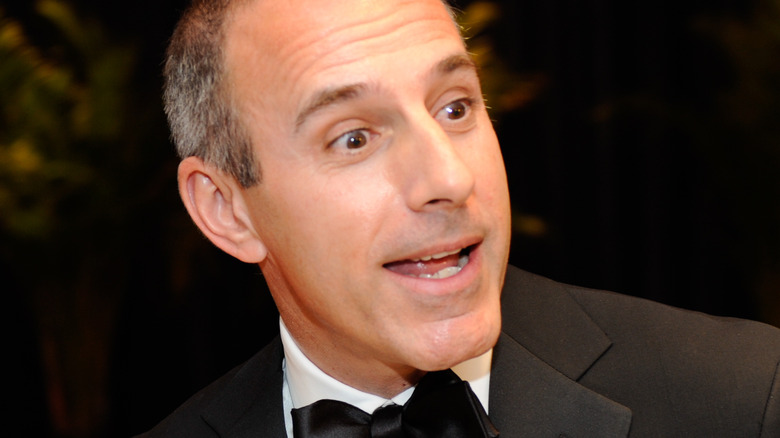 Matt Lauer black tuxedo looking surprised