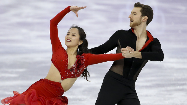 Yura Min and Alex Gamelin ice dancing at the 2018 Olympics