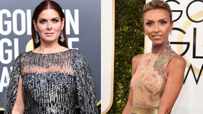 Debra Messing and Giuliana Rancic at the 2019 Golden Globes