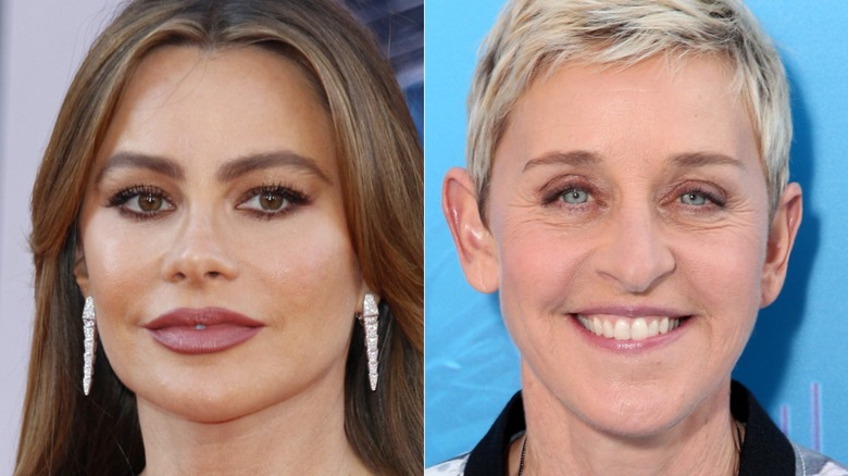 Side-by-side pictures of Sofia Vergara smiling and Ellen DeGeneres smiling