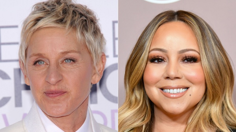 Side-by-side pictures of Ellen DeGeneres posing and Mariah Carey smiling