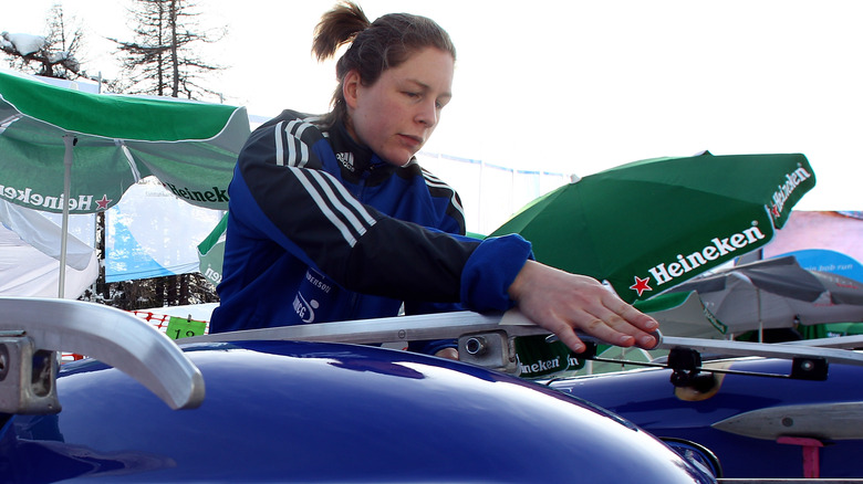 Gillian Cooke, with her bobsled, 2010 photo