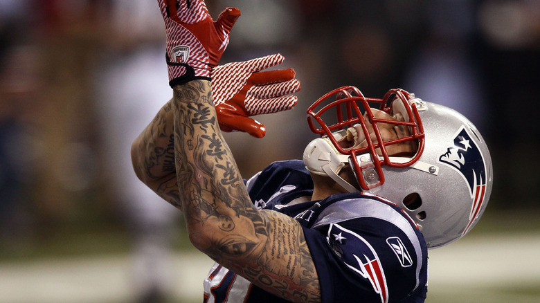 Aaron Hernandez celebrating on the field