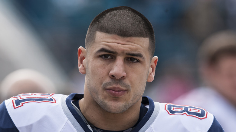 Aaron Hernandez pursed lips