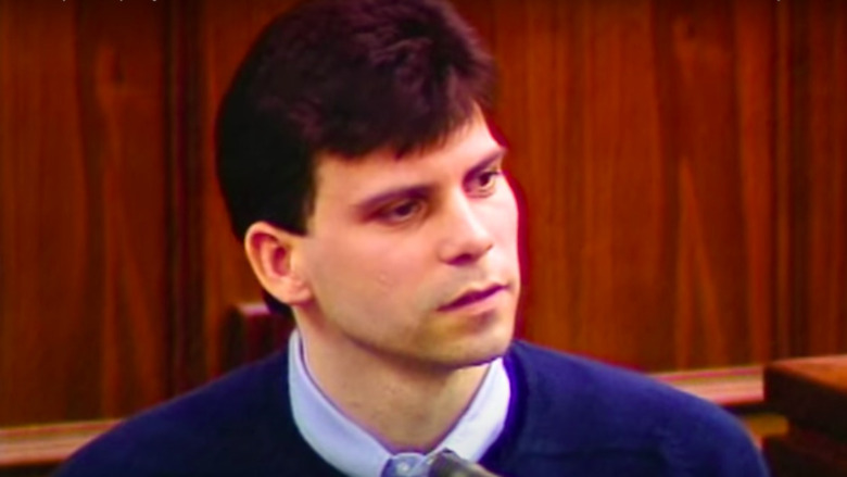 Lyle Menendez in navy sweater during trial