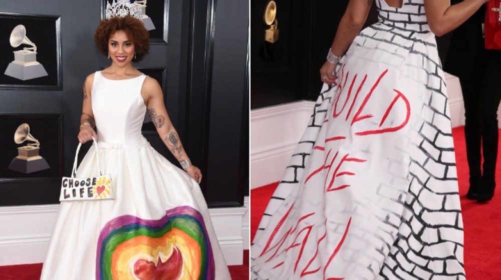 Joy Villa at the 2017 Grammys; Joy Villa's dress at the 2018 Grammys