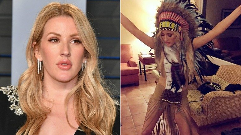 Ellie Goulding wears a native American headdress