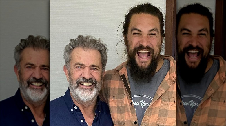 Mel Gibson and Jason Momoa smiling big