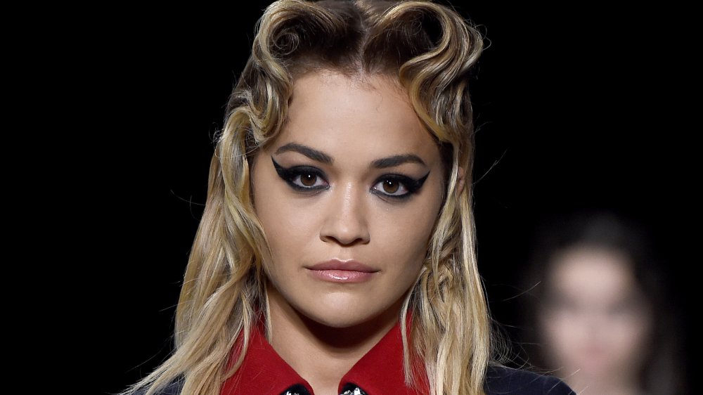 Rita Ora with exaggerated cat-eye makeup