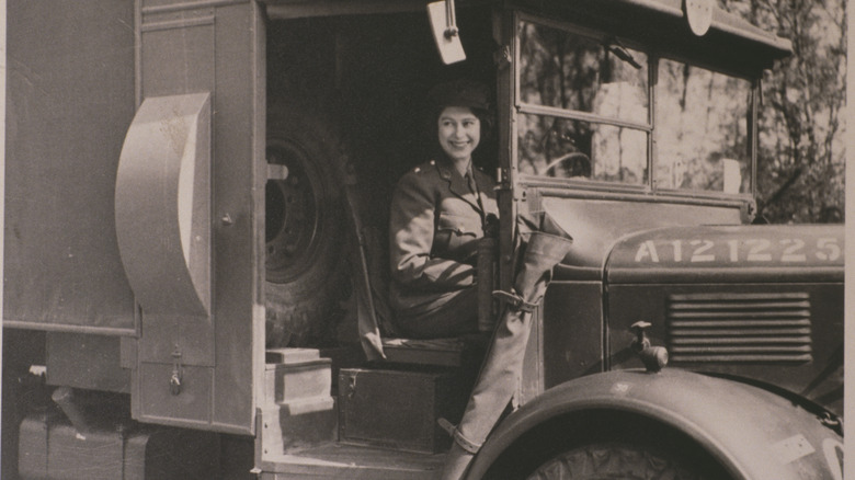 Queen Elizabeth driving in 1945