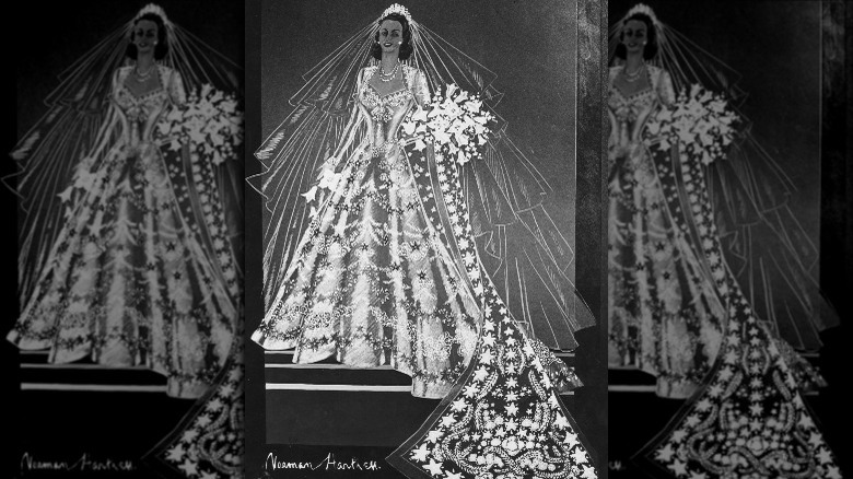 A Sketch of Queen Elizabeth's 1947 wedding gown