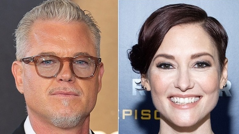 Eric Dane looking at camera, left; Chyler Leigh smiling, right