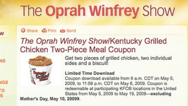 Oprah KFC Grilled Chicken coupon