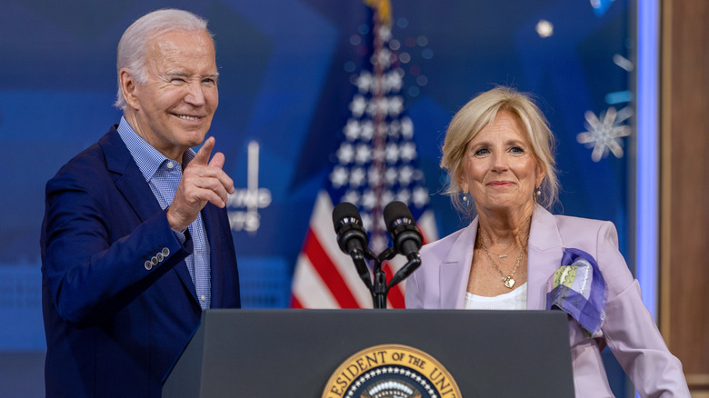 President Joe Biden and first lady Jill Biden speaking at the The National Education Association Event at the White House