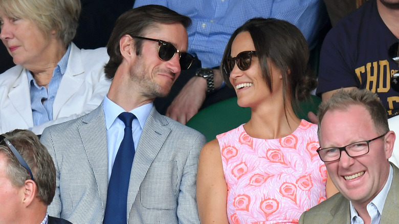 Pippa Middleton and James Matthews chatting at Wimbledon.